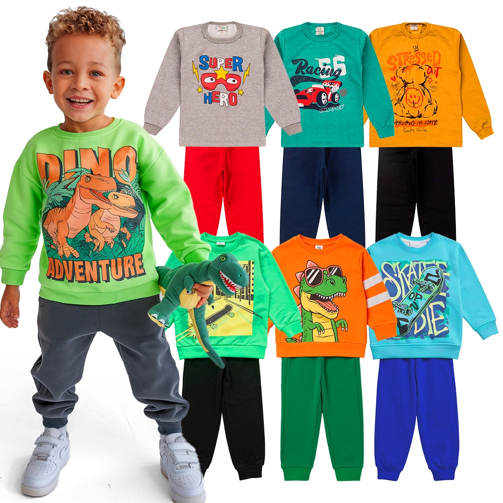 Kit de 4 ou 8 Peças Sortido Conjunto Moletom Infantil Menino Outono Inverno