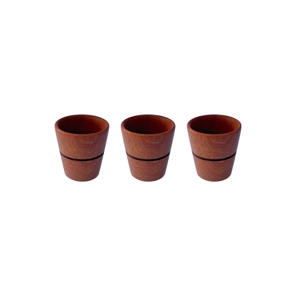 Kit 3 Copos de Cachaça 7cm em Madeira Rústica Shot para Pinga, Coquetel, Caipirinha e Aperitivos