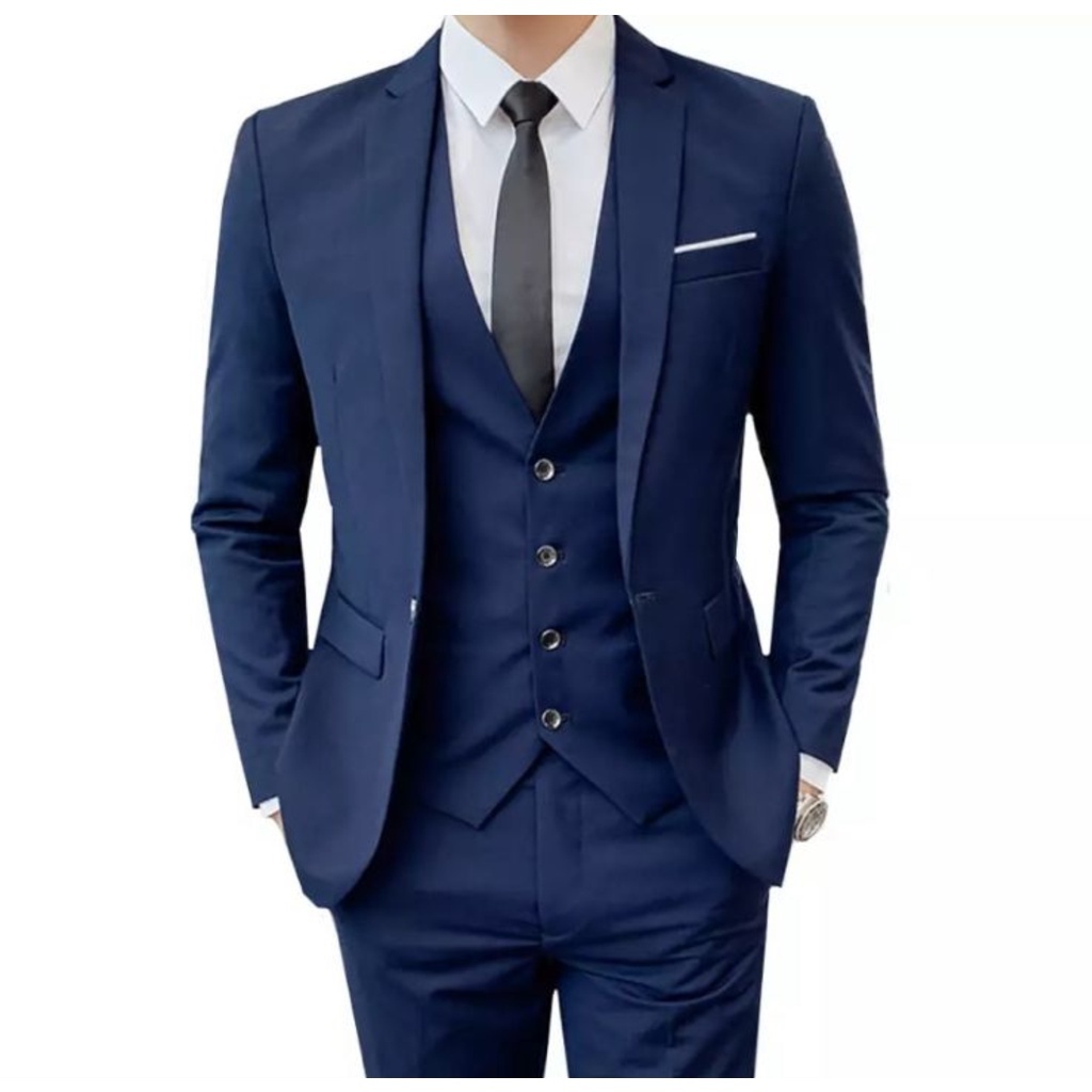 Terno Slim Oxford Azul Marinho - Blazer + Calça - Italiano