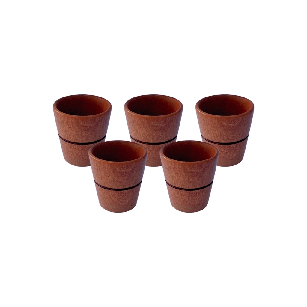 Kit 5 Copos de Cachaça 7cm em Madeira Rústica Shot para Pinga, Coquetel, Caipirinha e Aperitivos