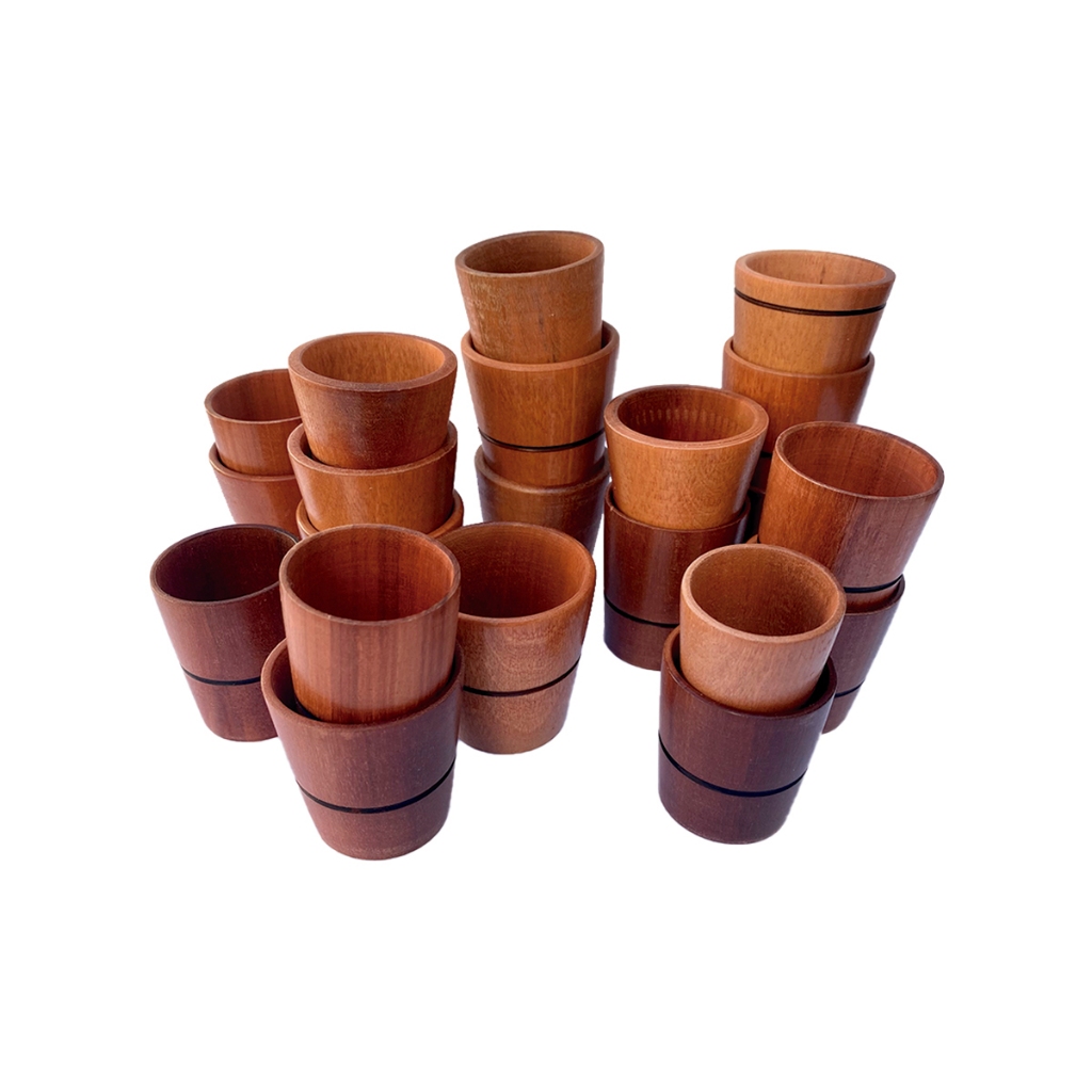 Kit 6 Copos de Cachaça 7cm em Madeira Rústica Shot para Pinga, Coquetel, Caipirinha e Aperitivos
