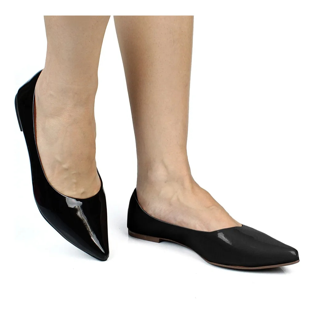 Sapatilha Bico Fino Verniz Confortável Elegante Bonita