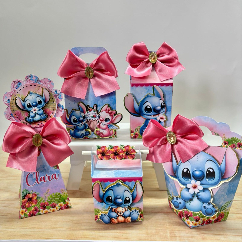 Kit Caixinhas Personalizadas Stitch – Lembrancinhas Festa Infantil Menina – Decoração Aniversário Stitch