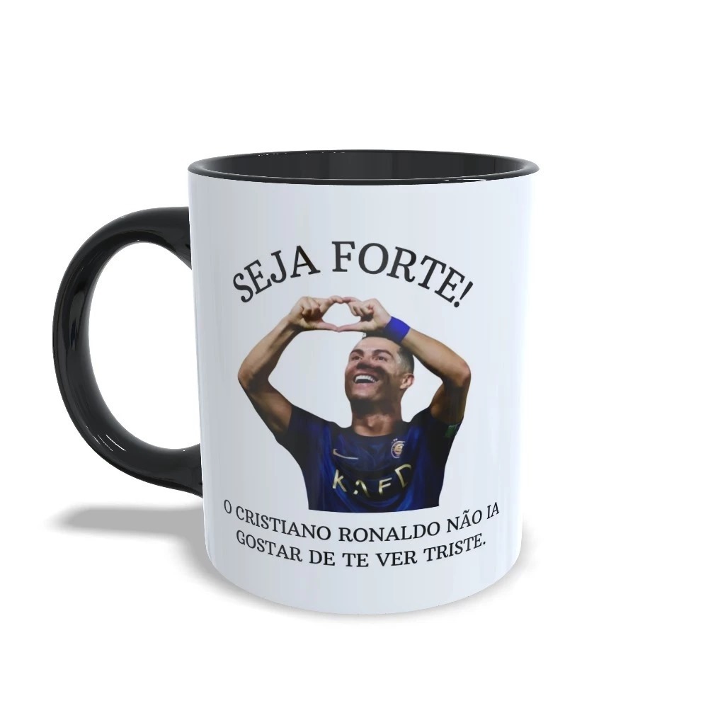 Caneca Cristiano Ronaldo meme seja forte branca e colorida mais vendidas futebol