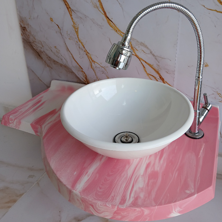LAVATÓRIO INOVARE 40X60CM / CUBA SOBREPOR 30CM / RAJADO DE ROSA / PIA EM MÁRMORE SINTÉTICO / ACOMPANHA VÁLVULA / LAVABO