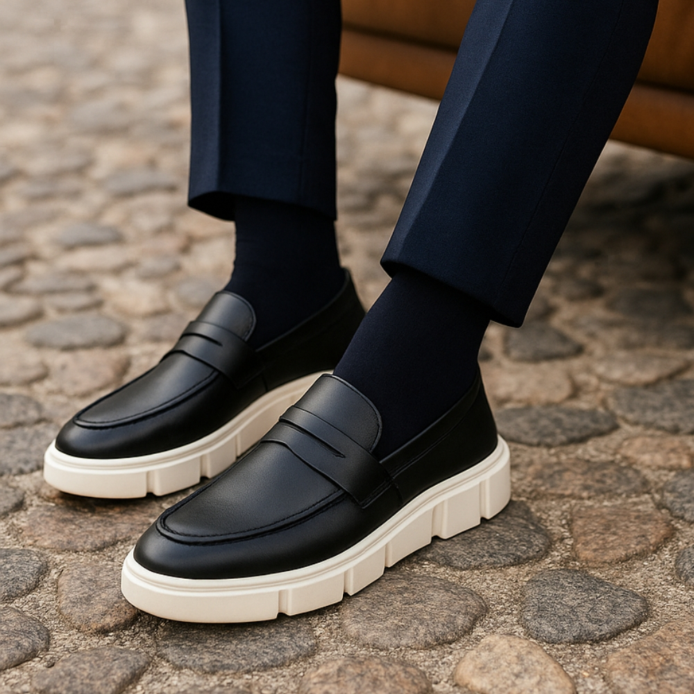 Sapato Mocassim Masculino Confortável Slip On Solado Alto 4cm Plataforma Casual Social Fino Moderno