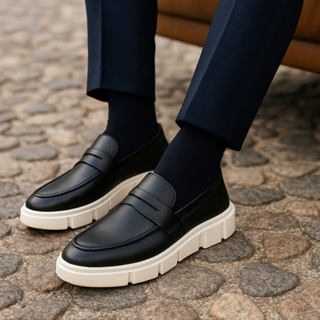 Sapato Masculino Mocassim Master Couro Preto Sola Alta Branca Atria Shoes em Oferta na Shopee