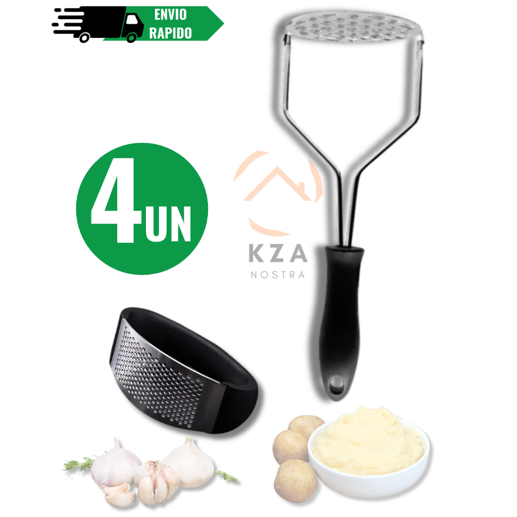 Kit Amassador de Batata com Amassador de Alho 2 em 1 Aço Inox Linha Premium