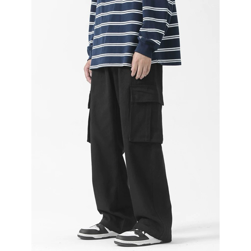 Calça Cargo Masculina Estilo Streetwear Bolsos Grandes, Perna Larga, Moda Casual em Oferta na Shopee