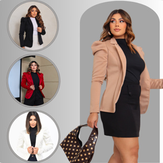 Blazer Feminino Manga Princesa Alfaiataria Elegante Moda Social Estilosa Atemporal Fashion em Oferta na Shopee