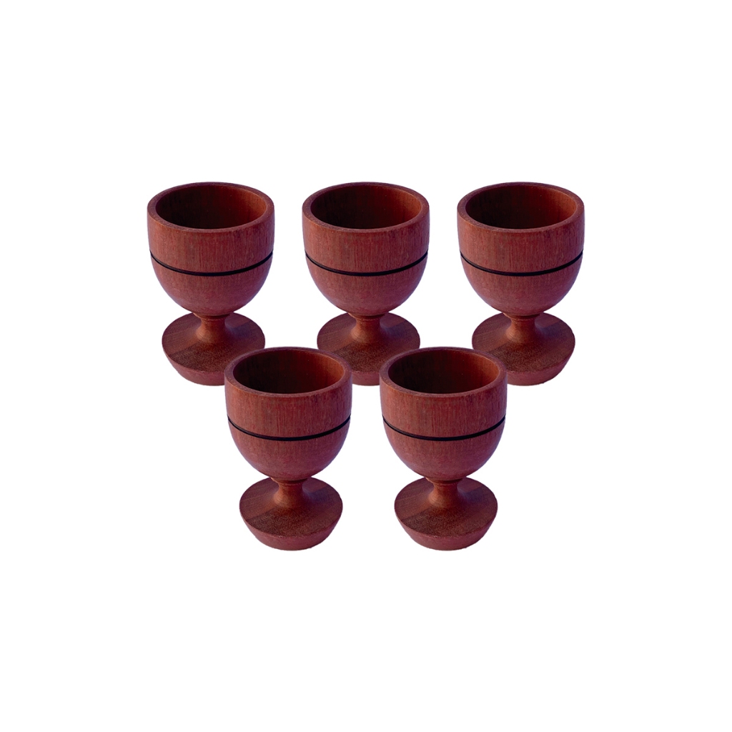 Kit 5 Taças de Cachaça 7cm em Madeira Rústica - Shot para Pinga, Coquetel, Caipirinha e Aperitivos