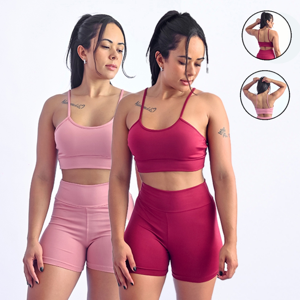 Kit 2 Conjuntos de Academia Fitness Zero Transparencia Top Cropped e Shorts Feminino em Oferta na Shopee