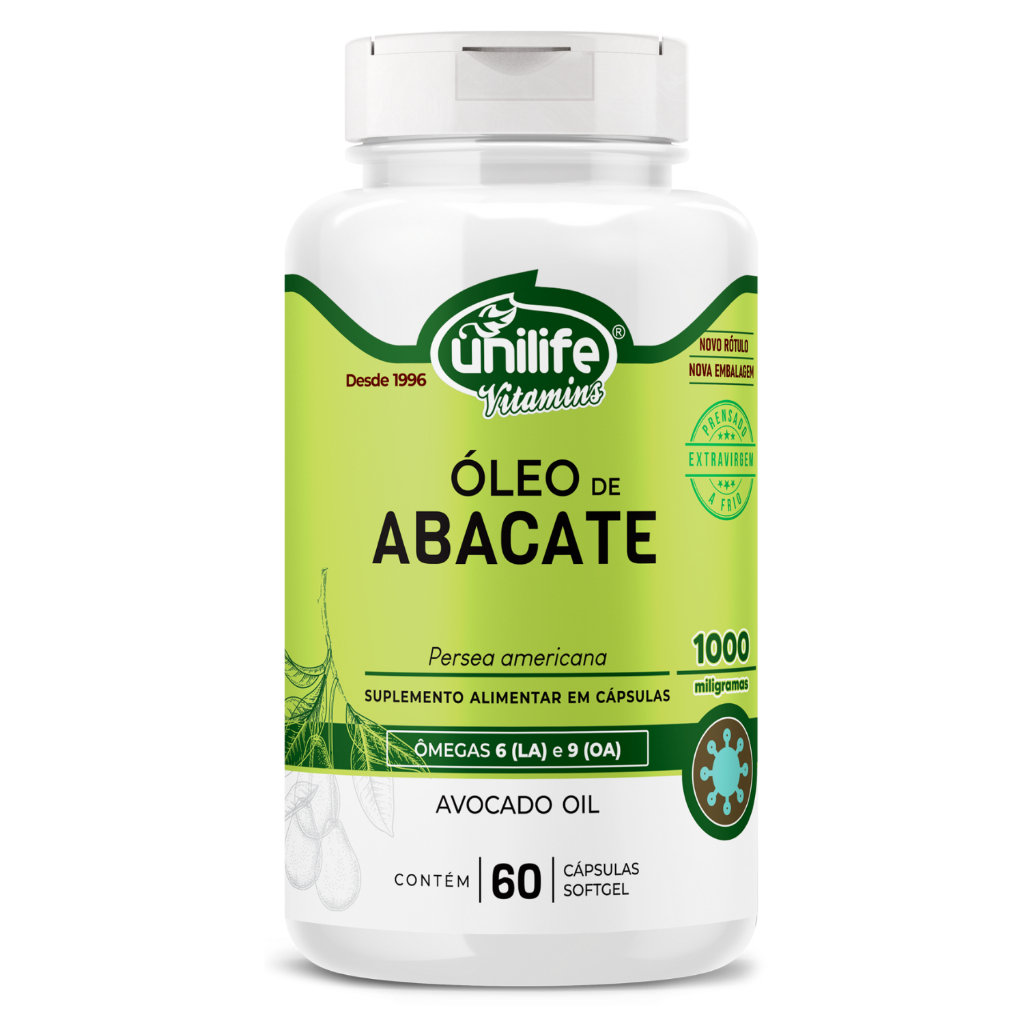 Óleo De Abacate Ômega 6 Ômega 9 Unilife 60 Cápsulas Suplemento Prensado a Frio Extravirgem
