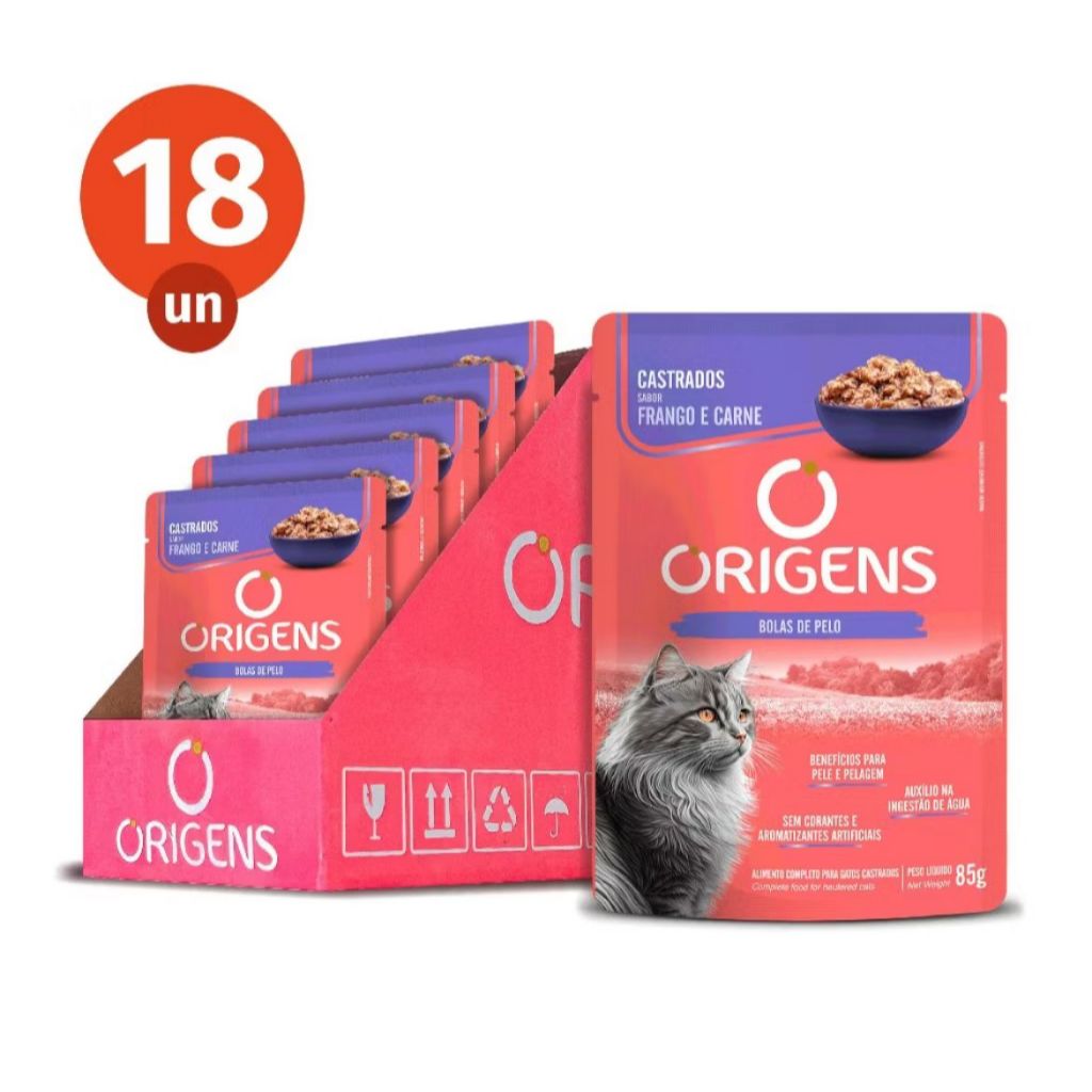 CAIXA 18 UNIDADES - SACHE ORIGENS FRANGO e CARNE AO MOLHO - ADULTOS CASTRADOS CAIXA 18 UNIDADES - SACHE ORIGENS FRANGO e CARNE AO MOLHO - ADULTOS CASTRADOS