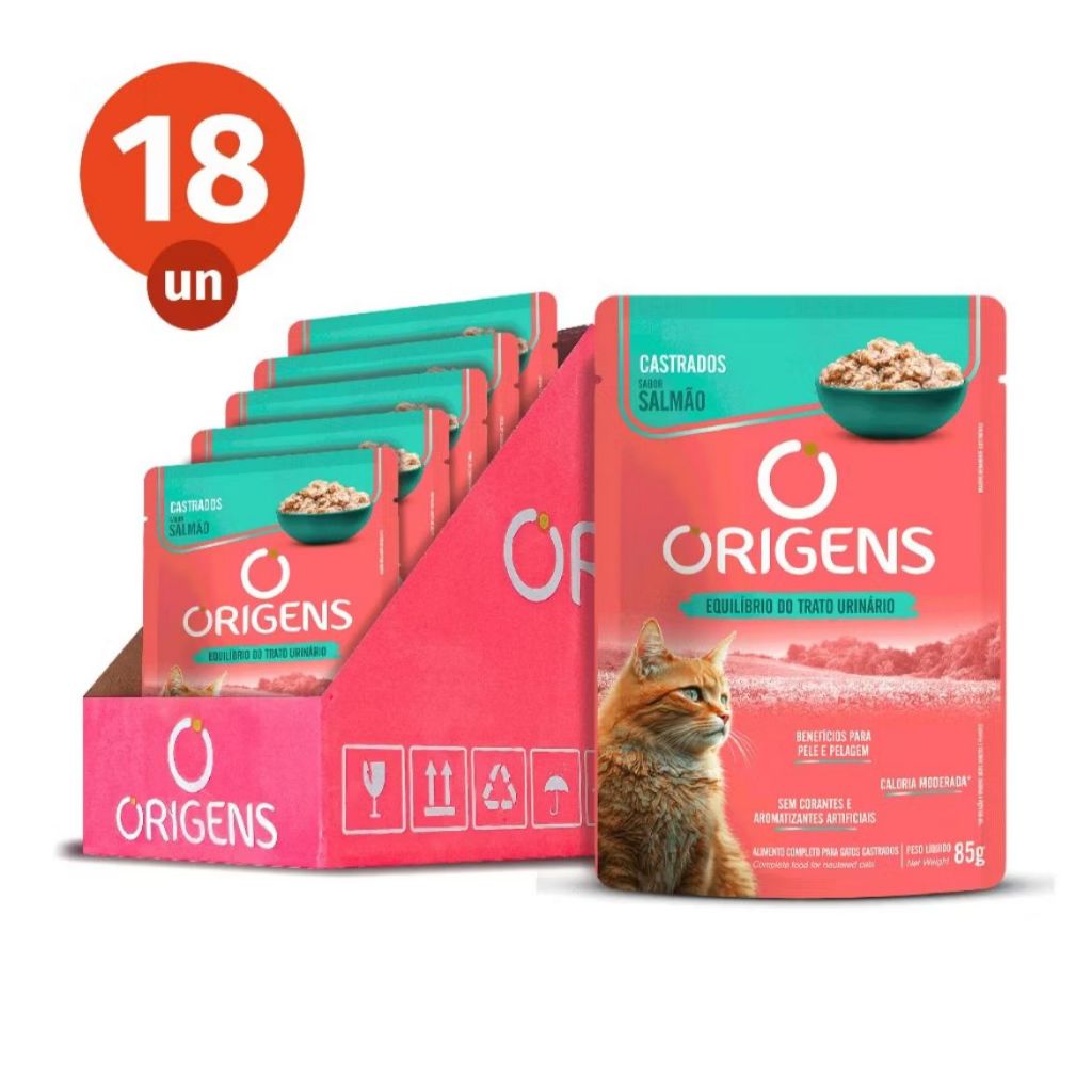 CAIXA 18 UNIDADES - SACHE ORIGENS SALMÃO AO MOLHO - ADULTOS