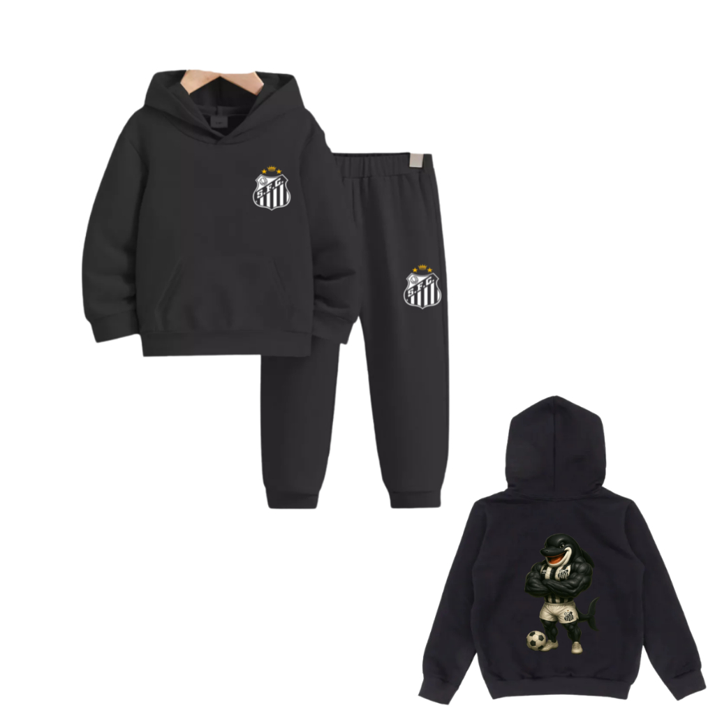 Conjunto calça  blusa de moletom canguru masculino feminino infantil e juvenil time baixada santista 06 ao 16