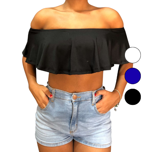 Cropped Feminino Ciganinha Babado Ombro a Ombro com Top por Baixo Suplex Premium