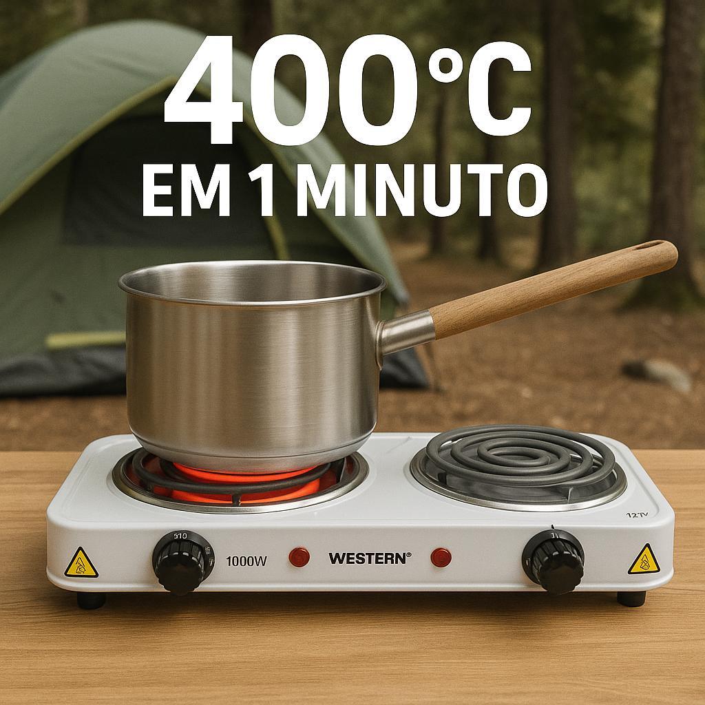 Fogareiro Elétrico 2 Bocas 2000 Watts Fogão Cooktop Qualquer Panela 110v 127v portátil Cozinha Compacto Camping