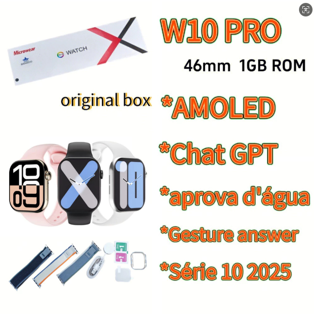 SMART WATCH W10 Pro(S10) 46mm Séries 10 AMOLED IP68 Aprova d'água ChatGPT 1GB ROM em Oferta na Shopee
