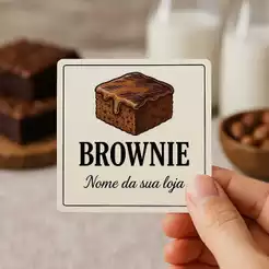 Adesivo 5x5cm Personalizado para Brownie – Quadrado – Nome da Loja – Embalagens Doces