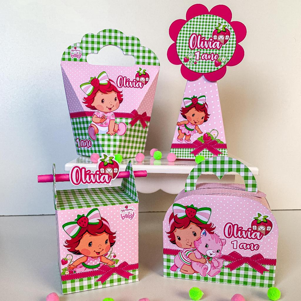 Kit festa Pegue e Monte Moranguinho Baby | Personalizado | Lembrancinha | Aniversário | Caixinhas