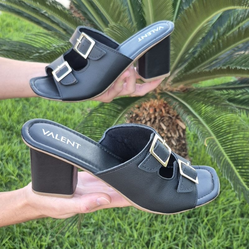 Sandalia Tamanco Feminino com Fivela Salto Bloco Grosso Ajustavel Confortavel Elegante