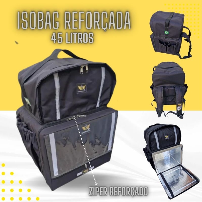 Isobag isopor 45 litros  mochila bag  entrega motoboy delivery pizza isopor laminado em Oferta na Shopee