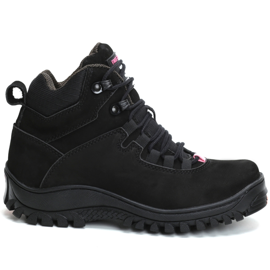 Bota Coturno Feminino Adventure Militar com CA Trilha Nobuck Preto e Rosa 1903 com CA