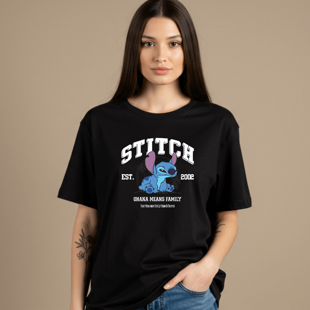 Camiseta Stitch Ohana Significado Família Feminina Oversized Geek Estilo Casual