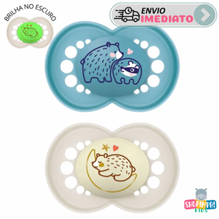 Kit 2 Chupetas Mam Day & Night Brilha no Escuro Silicone 16+ Meses | BPA Free | Original em Oferta na Shopee