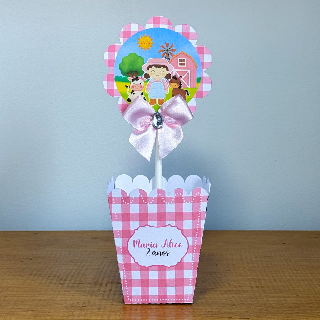 PEGUE E MONTE kit Centro de Mesa Fazendinha Menina Rosa  - Personalizados Lembrancinha Festa Infantil