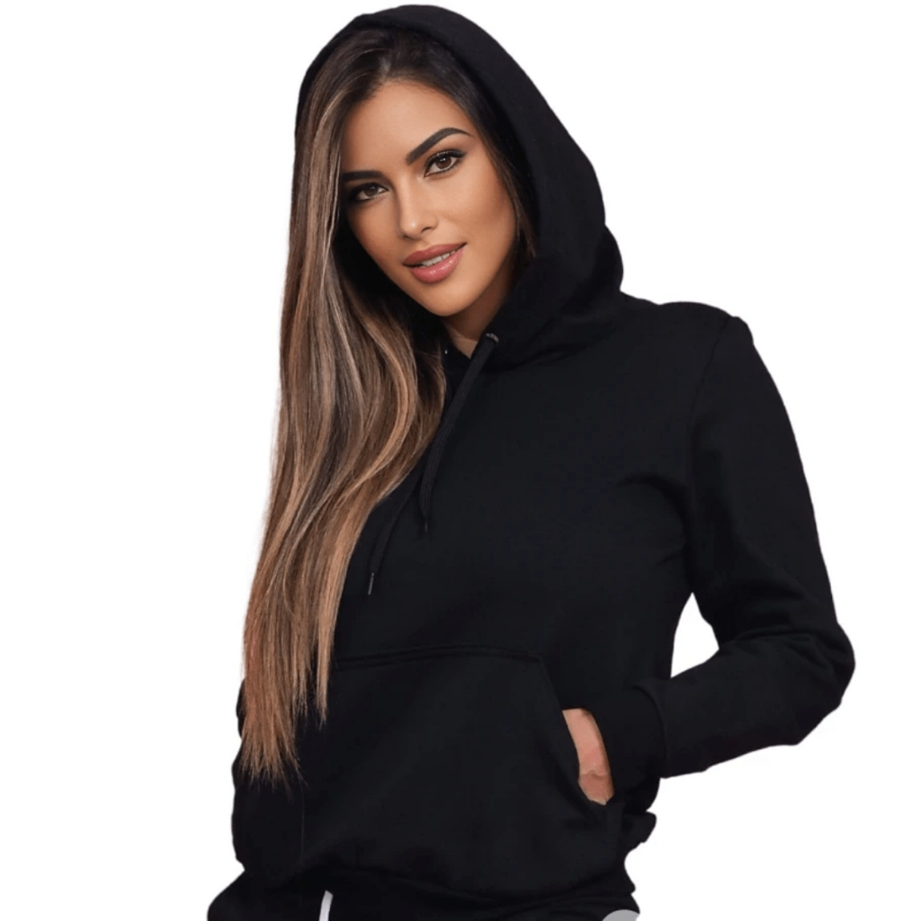 Moletom Com Gorro Estampa Lisa Feminina Canguru Todos os Tamanhos e Cores A Pronta Entrega