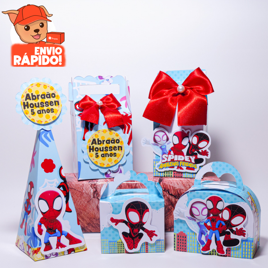 Kit Festa Equipe Aranha, Caixinhas Personalizada Tema Spidey e Seus Amigos, Lembrancinhas, Decoração