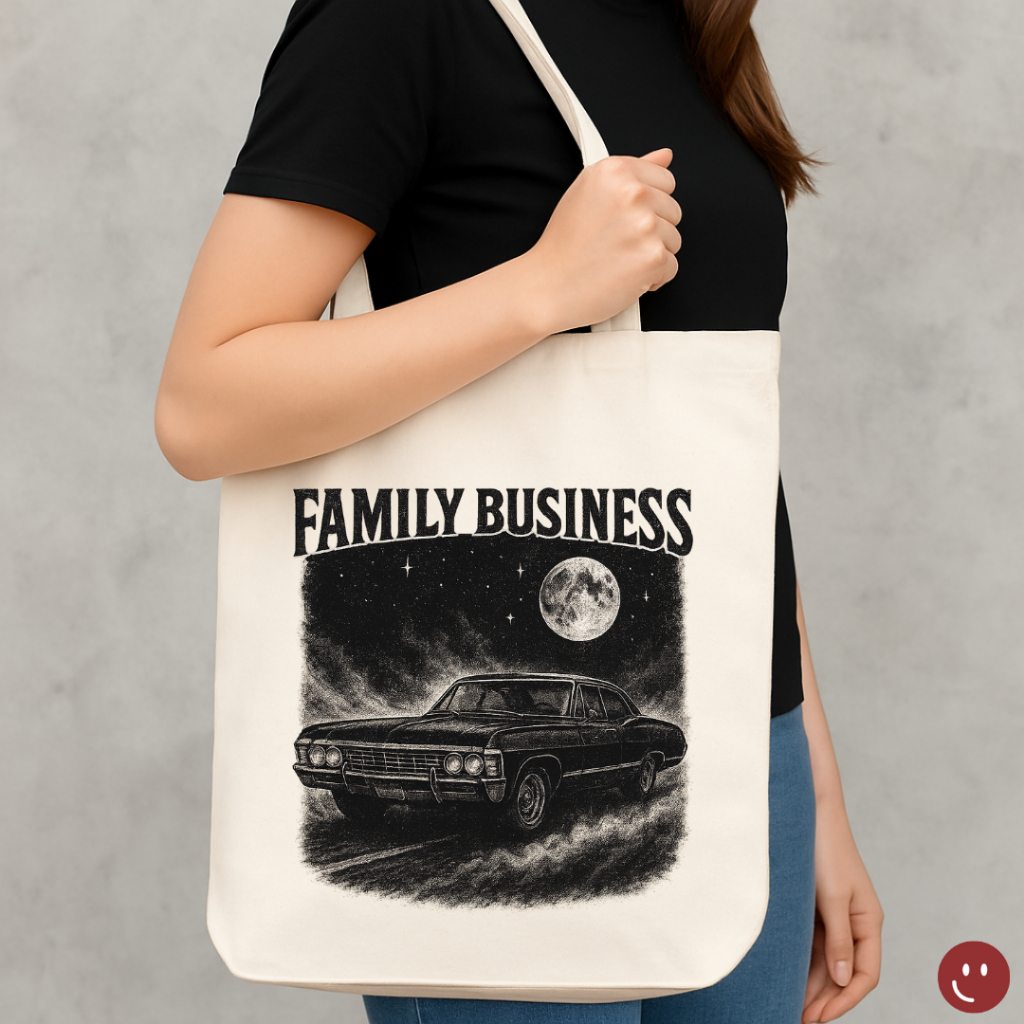 Ecobag Family Business | Estampa Carro Impala Sob a Lua | Estilo Retrô e Misterioso | Presente Criativo para Fãs