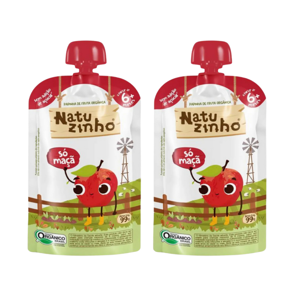 Kit 2 Papinha Orgânica 99g Squeeze Maça Maçã Natuzinho