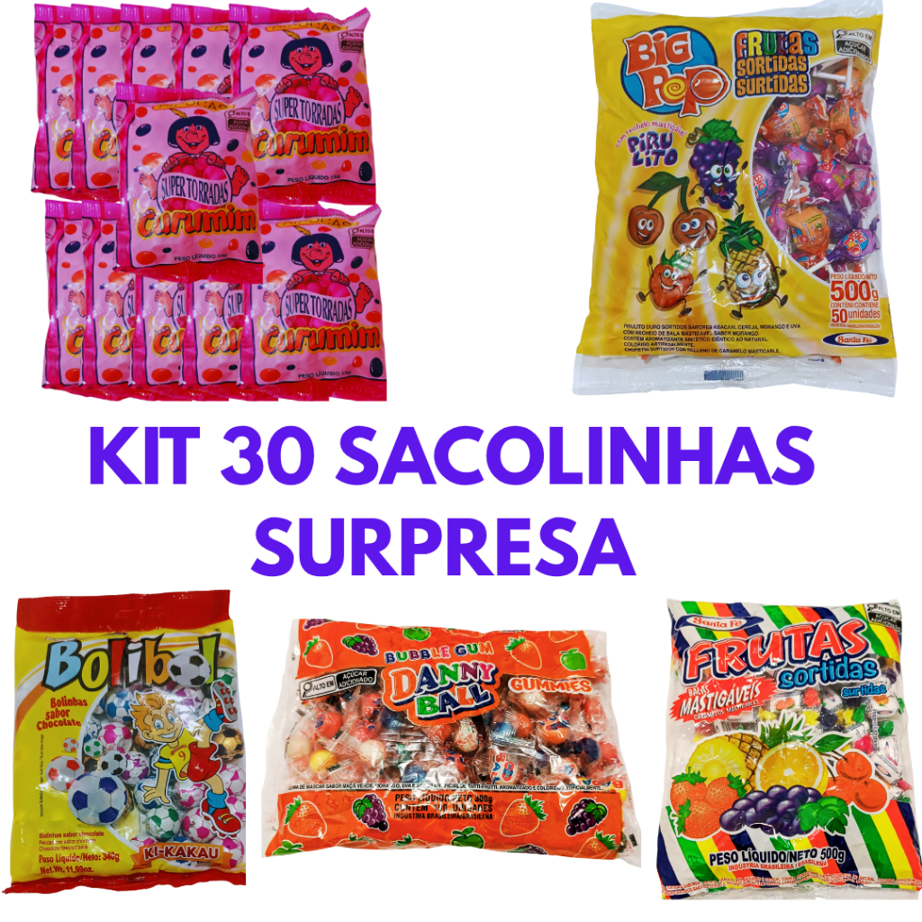 Kit 30 Sacolinha Festa Decoração Guloseimas Aniversario Doce Bala Pipoca Pirulito Chiclete Chocolate em Oferta na Shopee