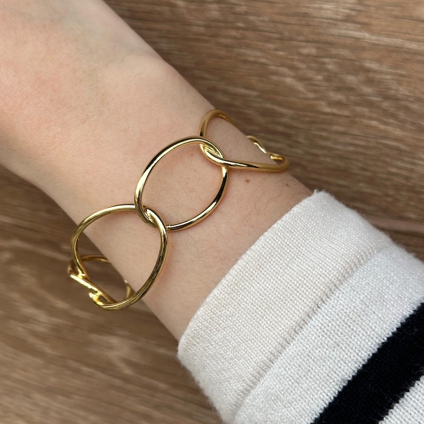 Bracelete Largo Elos Banhado Ouro 18K, Semijoia