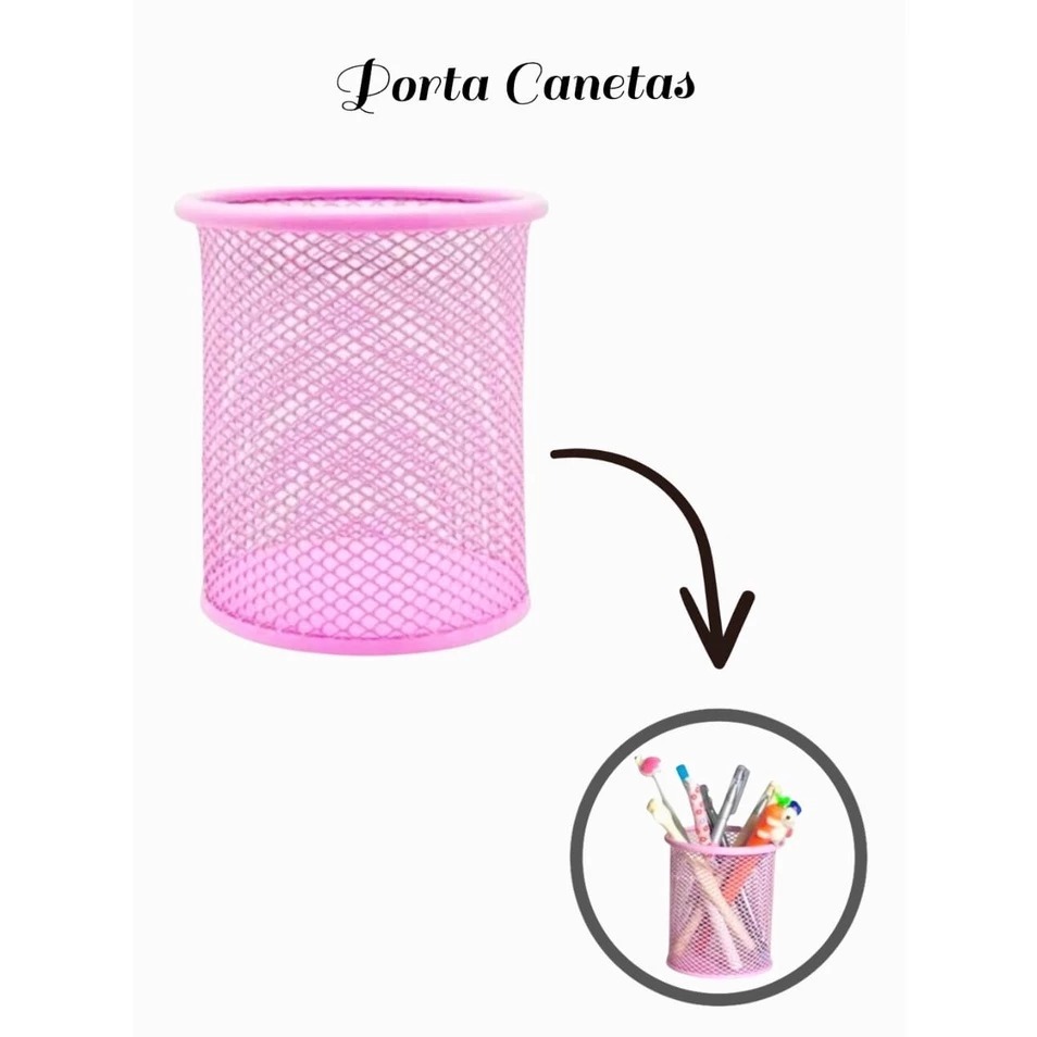 Detalhes do Kit Organizador De Mesa e Porta Caneta Lápis Aramado Metal Porta Treco Telado