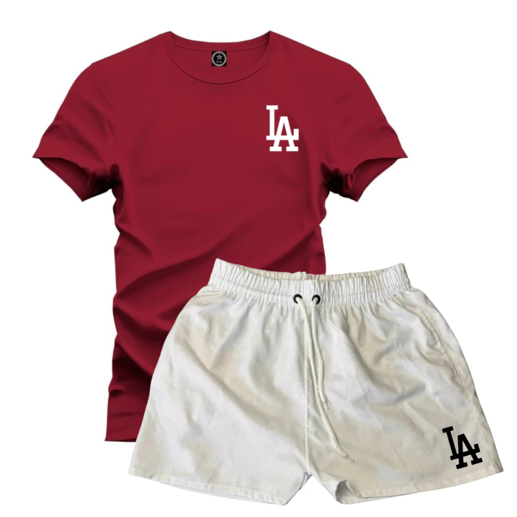 Kit Conjunto Camiseta 100% Algodão Premium  Varias Cores + Short Tectel Branco - P ao GG ENVIO RÁPIDO