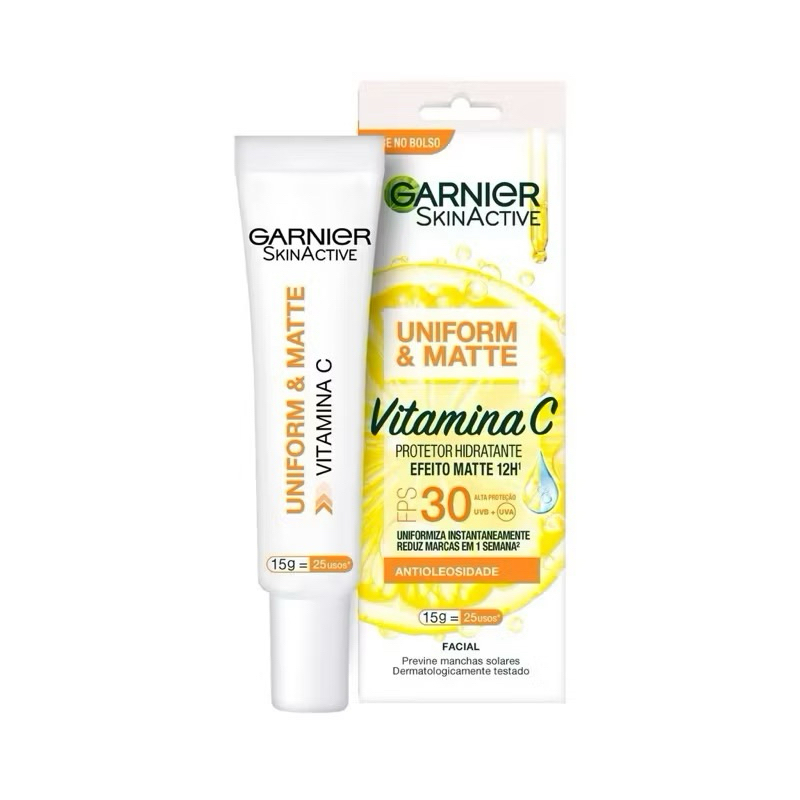 Protetor Hidratante Facial Garnier Uniform & Matte Vitamina C FPS 30, 15g, protetor facial