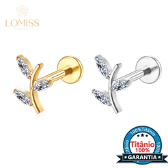 Piercing Helix Conch Labret Titânio Pvd Galho Zircônia Cravejada