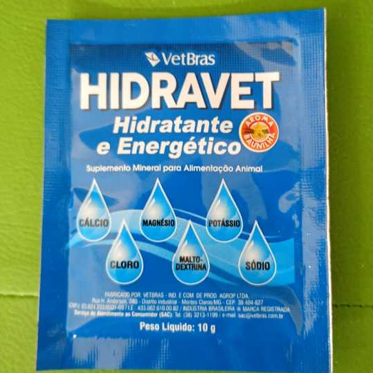 HIDRAVET SUPLEMENTO HIDRAÇÃO E ENERGIA 10G PARA CAES E GATOS CALCIO, MAGNESIO, POTASSIO, CLORO, MALTODEXTRINA E SODIO