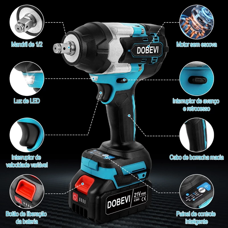 Chave de Impacto Sem Fio Dobevi 1200N.m 3 em 1 — foto 3