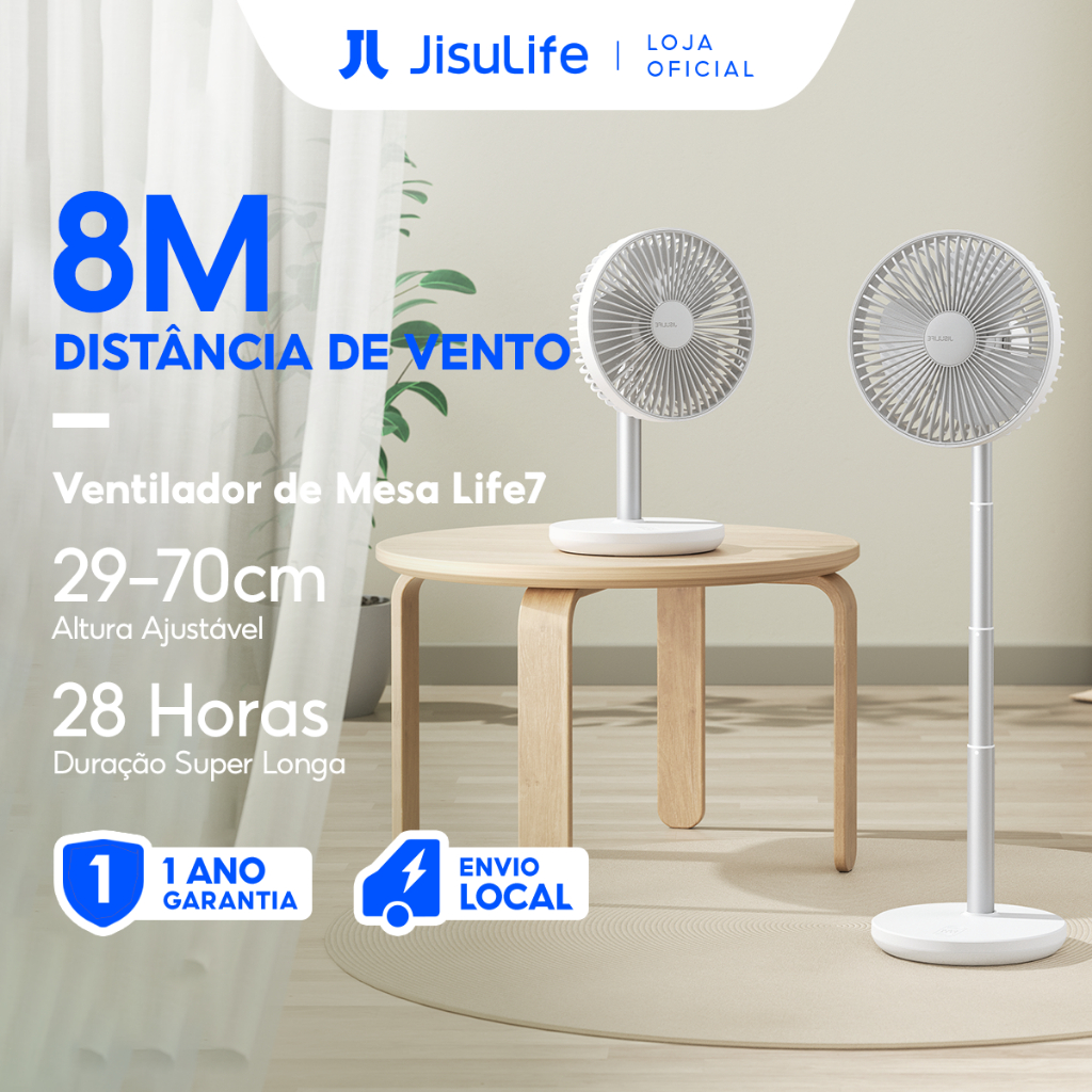 JISULIFE Ventilador de Mesa Retrátil 28H Duração Recarregável 4000mAh para Escritório/Casa (Life7) - Mobile & Gadgets
