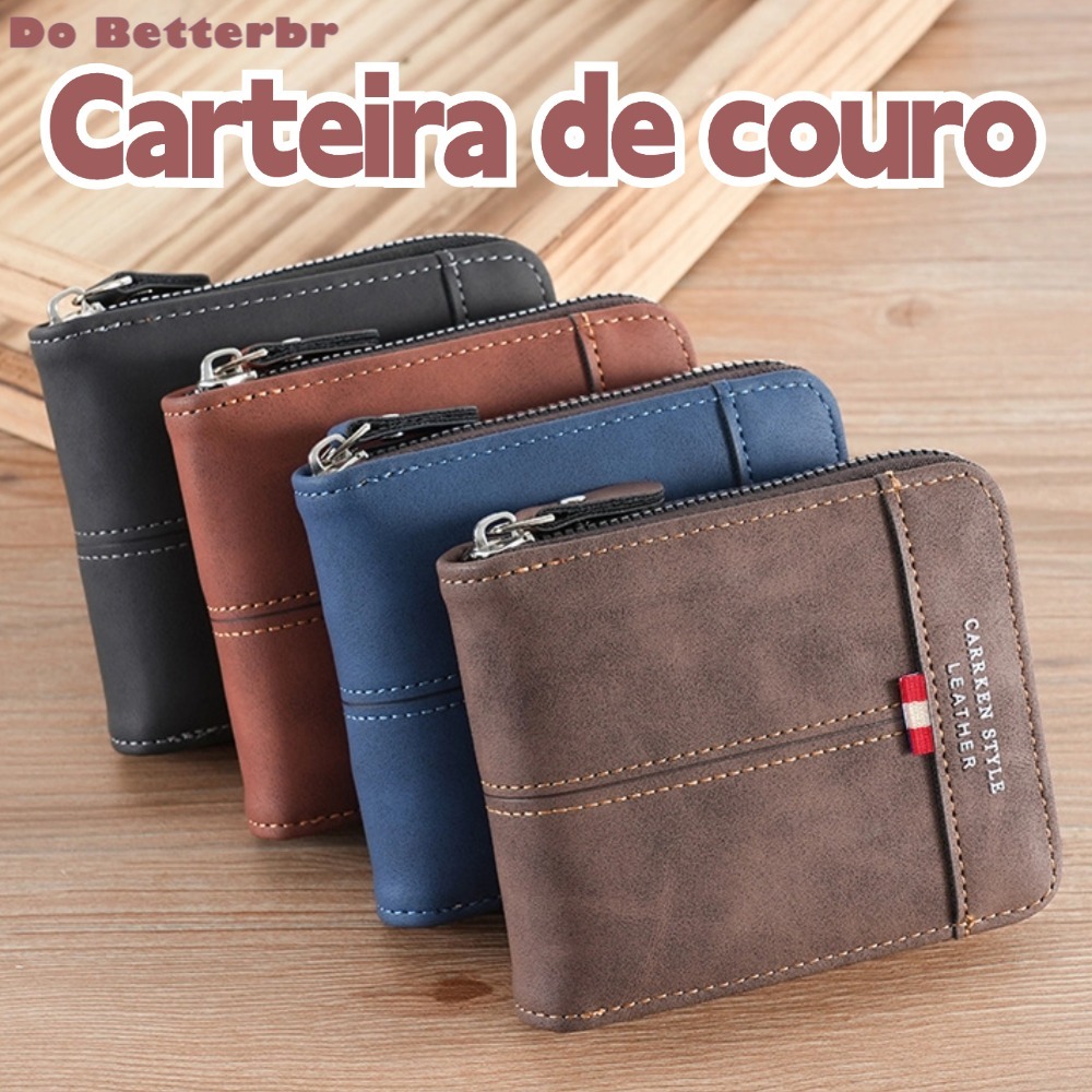 Novo Estilo Carteira de Couro Multifuncional com Zíper e Porta-Cartões de Identidade Carteiras Masculinas e Femininas