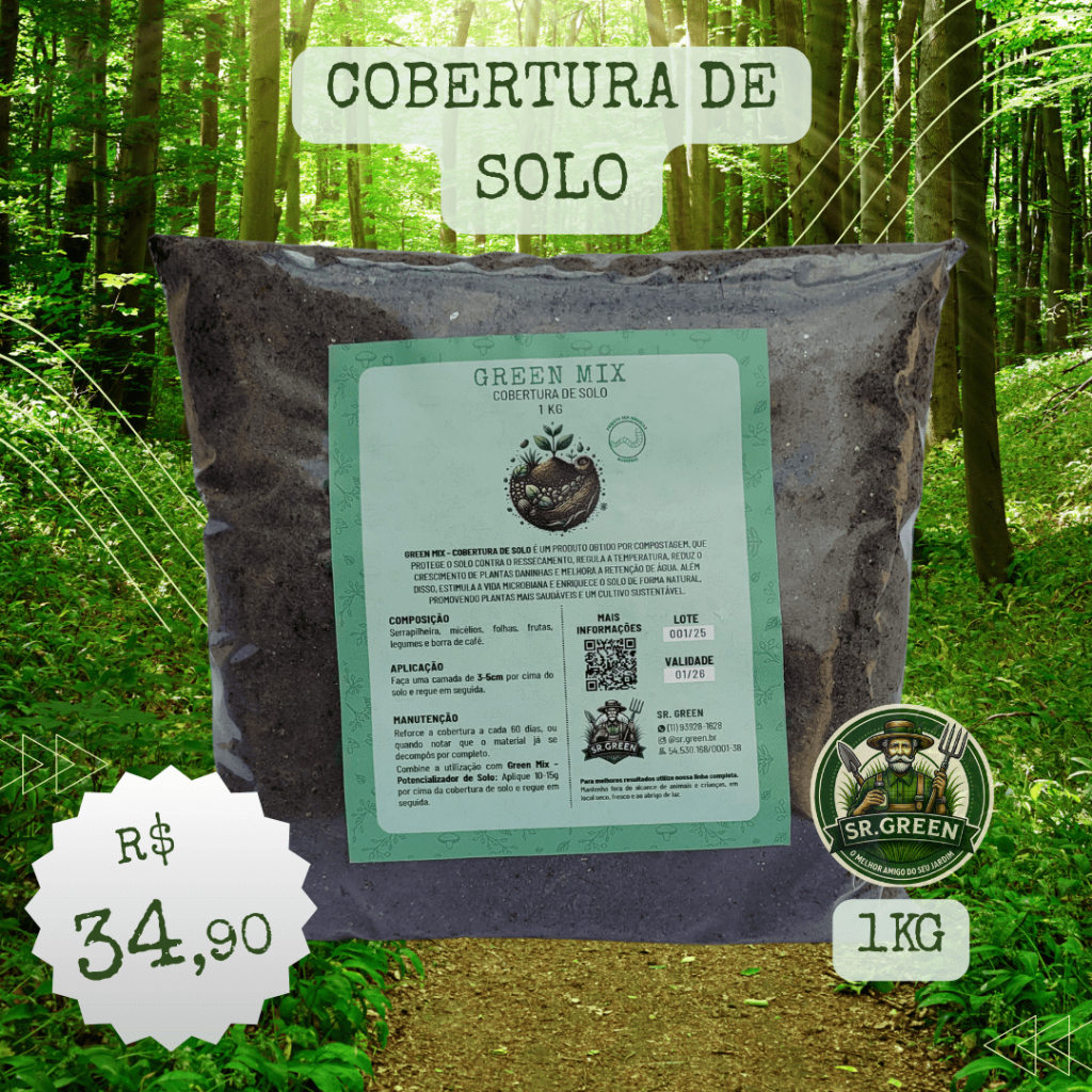 Green Mix - Cobertura de Solo - Protege e ajuda a manter a umidade do solo - Bokashi - Controle de Pragas e PH 1 Kg
