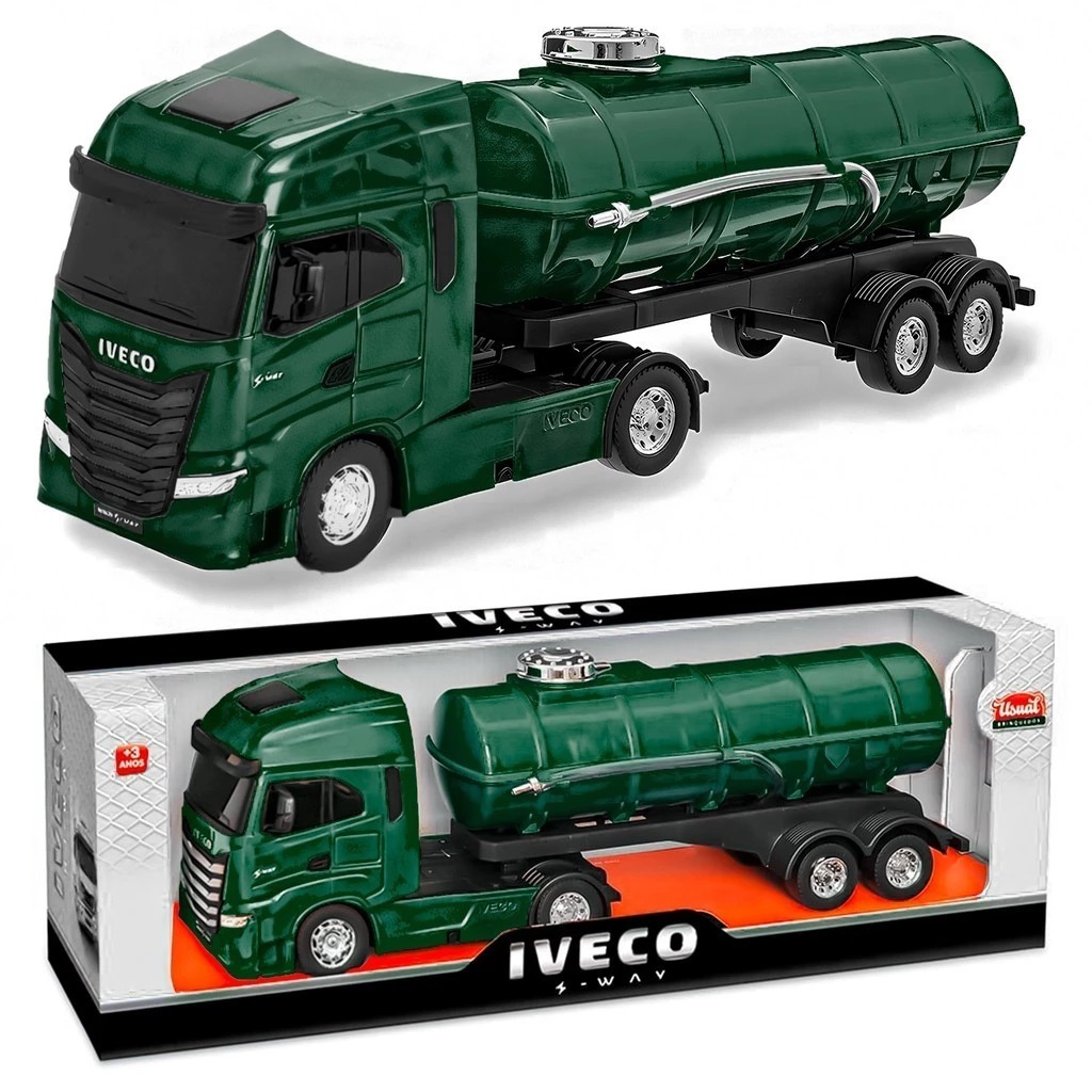 Caminhão Brinquedo Rosa Iveco S-Way Toco Com Tanque Escala 1/30 - Usual Brinquedos