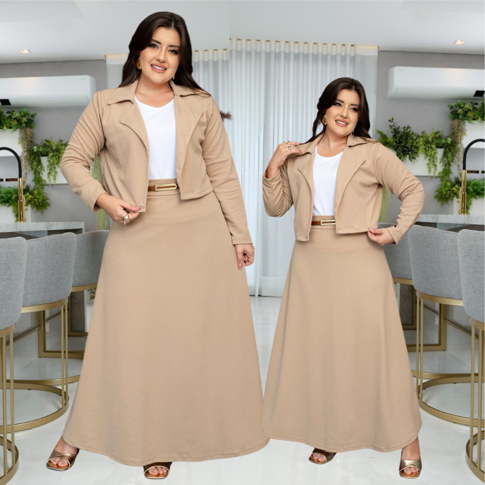 Conjunto Blazer Feminino 4 Peças Com Cinto Crepe Moda Evangelica Social Congresso Tamanho ...