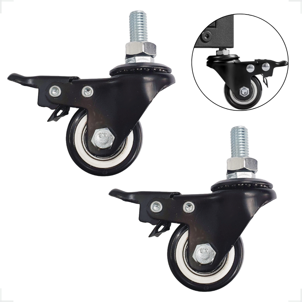 Kit 2 Rodinha Rodízio Roda Espiga Parafuso Com Trava 400kg