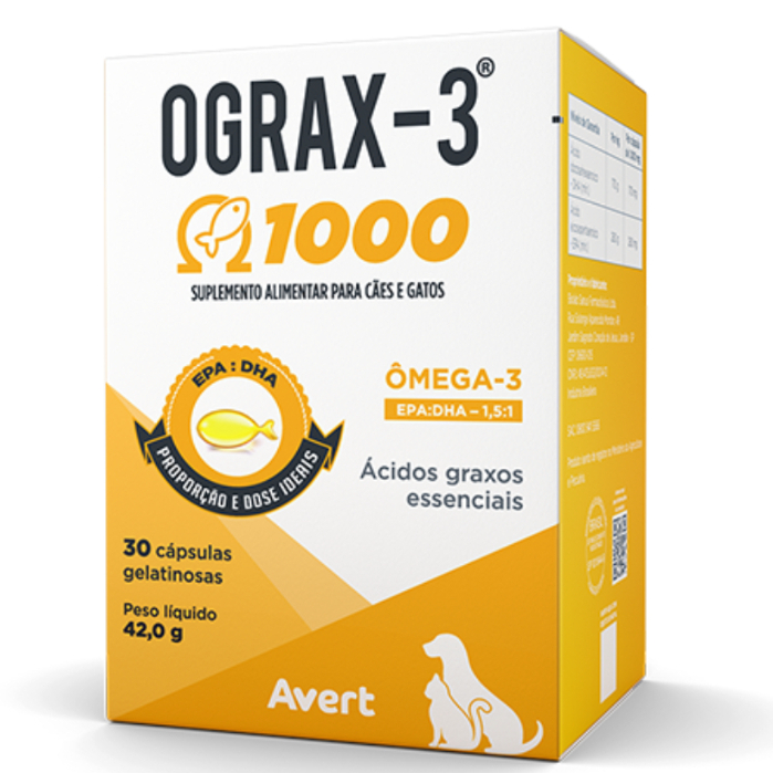 Ograx-3 1000 Suplemento Omega 3 Avert Com 30 Comprimidos